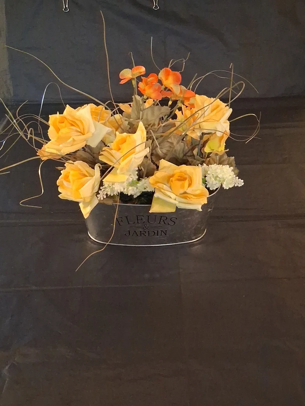 Yellow Floral Arrangement Metal Fleurs & Jardin Planter Cottagecore